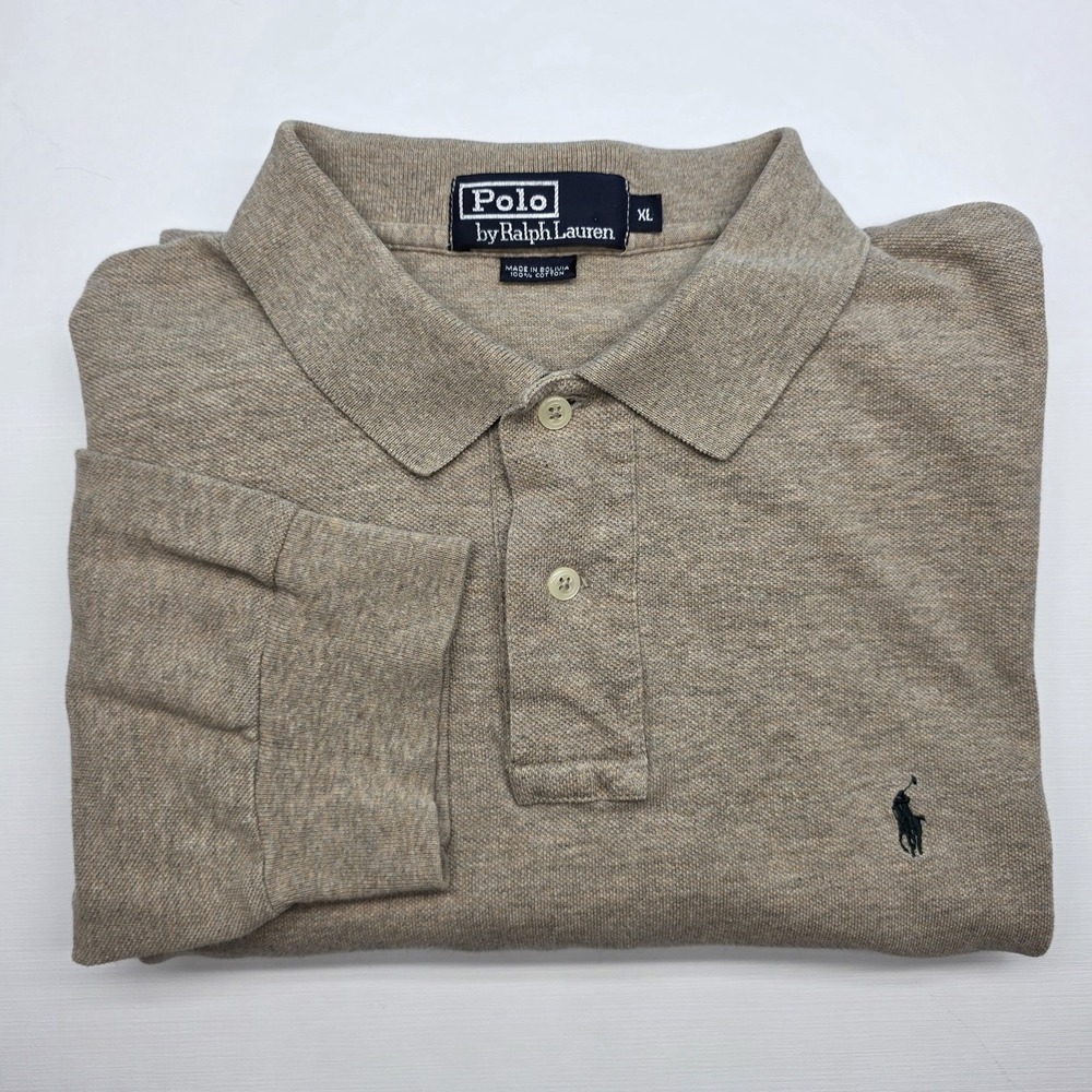 Polo Ralph Lauren Polo Shirt Mens‎ XL Long Sleeve Beige Tan Collared Neutral